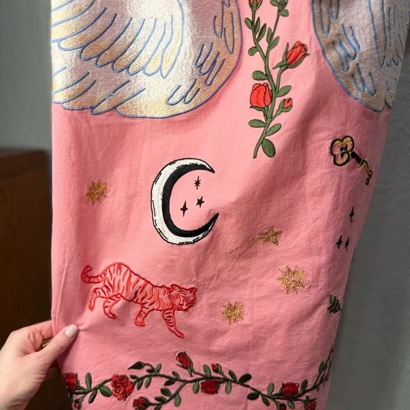 Anthropologie Maeve Pink Swan Embroidered Dress XS - Picture 9 of 10